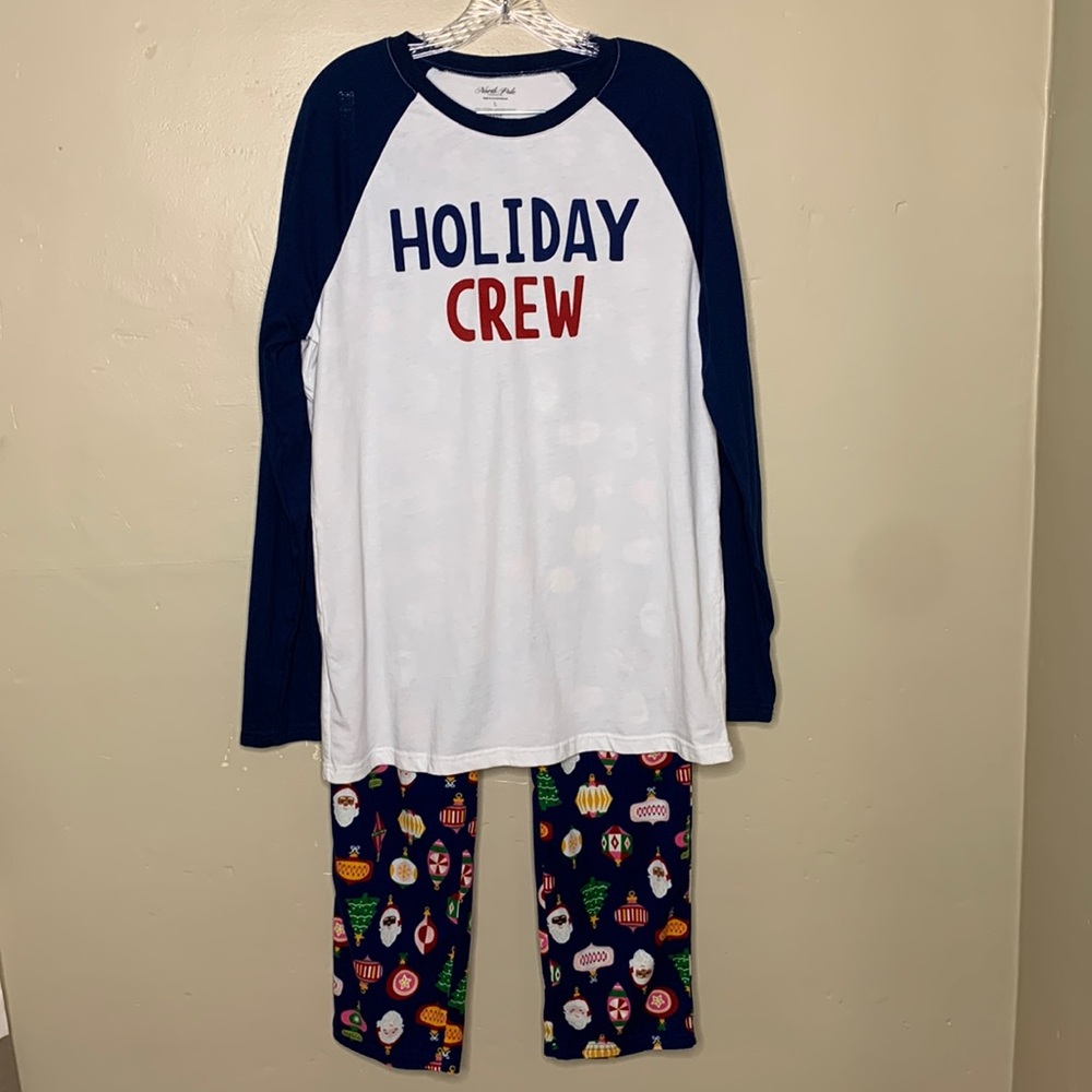 NORTH POLE Pajamas 2 Set “Holiday Crew” Festive Winter Snow Day Style Large